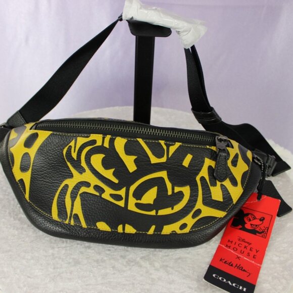 Coach x Disney x Keith Haring Mickey Mouse Warren Belt Bag NWT Black Multi - Picture 1 of 11